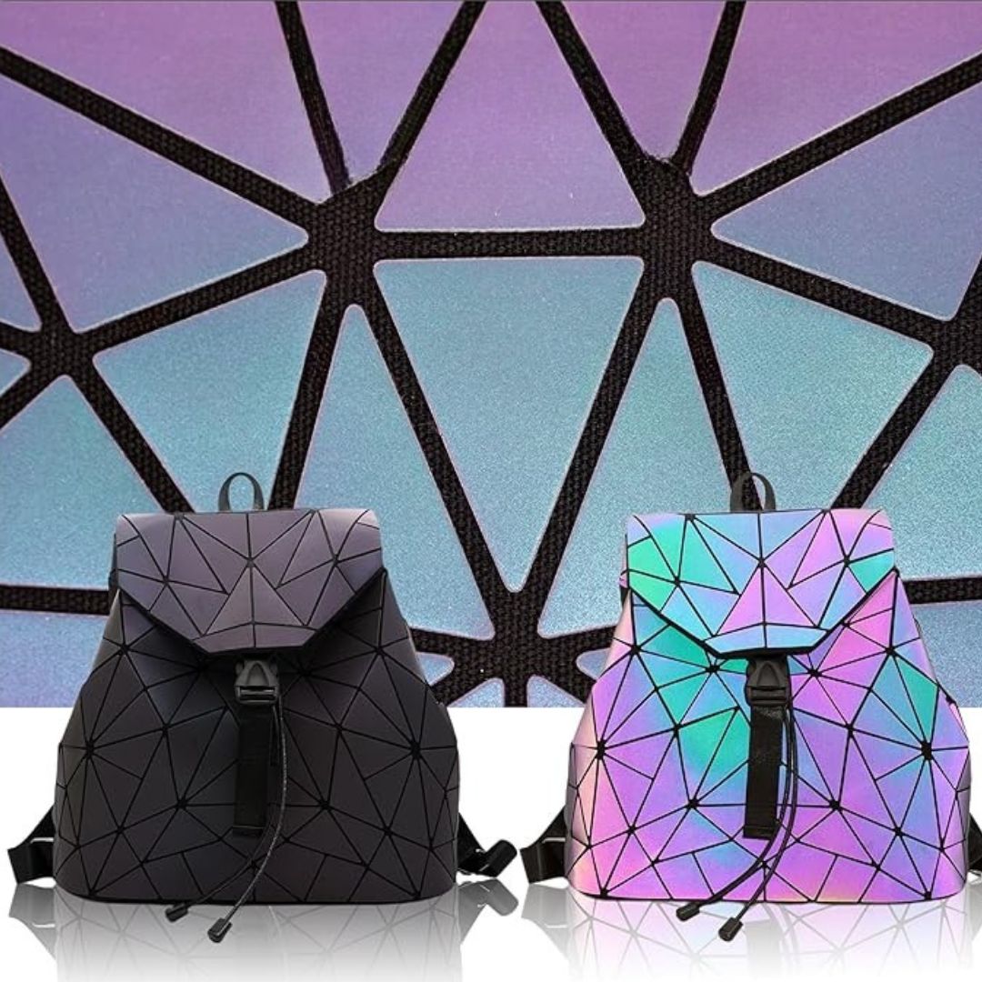 NovaGlow™ Geometric Backpack - Holographic Shine Meets Max Storage!