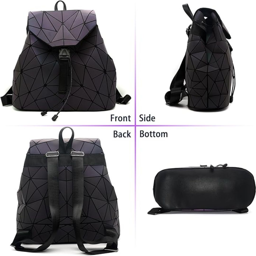 NovaGlow™ Geometric Backpack - Holographic Shine Meets Max Storage!